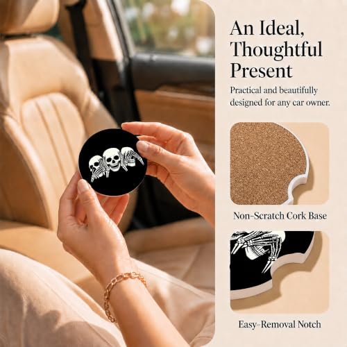 Gothic Car Coasters Set of 2, Horror Skull Car Accessories, 01 - color: Gothic