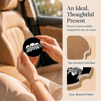 Gothic Car Coasters Set of 2, Horror Skull Car Accessories, 01 - color: Gothic