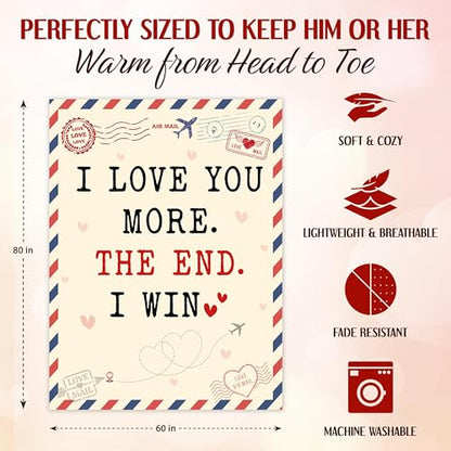 WRAPIX Anniversary Couple Gifts for Women Men - Soft Throw Blanket 60x80 in - color: I Win, size: 60x80 inches