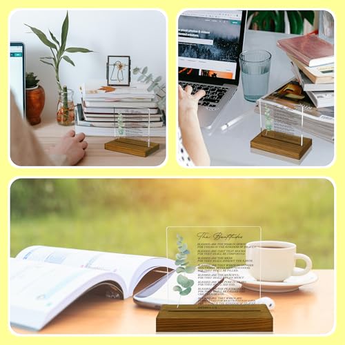 Matthew 5:3-10 The Beatitudes Bible Verse Sign, Christian Gifts, Bible Verse Plaque, Acrylic Desk Decor Sign with Wood Stand - FSA082 - style: Matthew 5:3-10