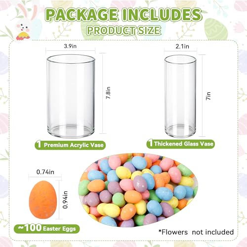 ALFEVA Easter Decorations-Vase in Vase and Approx 100pcs Easter Eggs Filler, Vaseset Ready to Display，Spring Decorations for Home Table (No Flowers) - size: 3.9"/2.1"vase&Eggs No Flowers