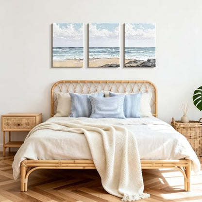 WENGTIAO Abstract Seascape Beach Canvas Wall Art Prints 16"x24"x3 - color: Coastal Beach, size: 16"x24"x3Pcs