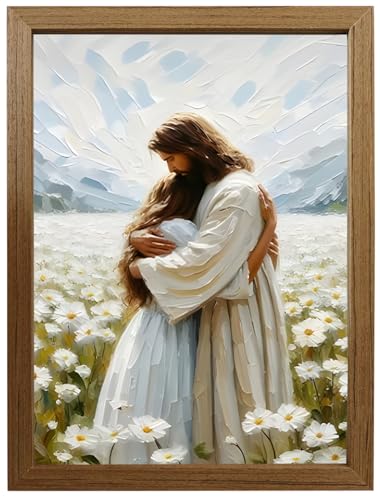 Jesus Hugging Woman Canvas Wall Art Framed – Christian Wall Decor Religious Artwork, Inspirational Faith Picture, Solid Wood High Gloss Print, Sympathy for Bedroom Living Room Prayer Room Ready to Hang (16x24in) - color: yongbaoyesu, size: 24"L x 16"W