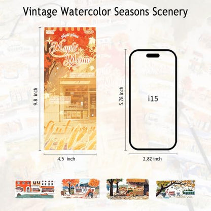 Fall Scenery Sticker Book, PET & Washi Stickers for Journaling - color: Gold-maple Memo