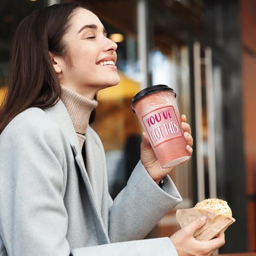 50 Pack 16 oz Disposable Coffee Cups with Lids Pink Motivational - style: Fashion
