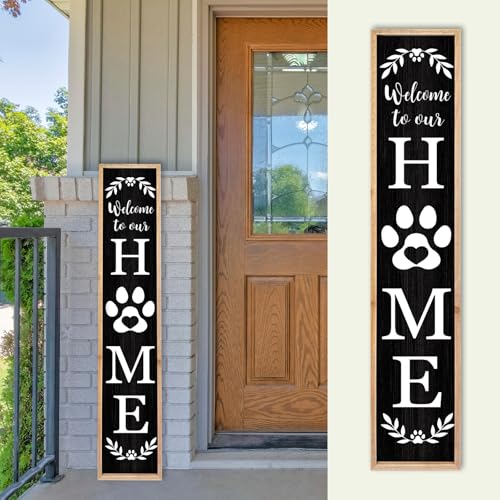 TQianJiang Welcome Outdoor Sign, 45"×9", Wood Black - color: Farmhouse Welcome Outdoor (Wood Black)