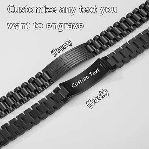 P. BLAKE American Flag Bible Verse Bracelet for Men, Stainless Steel Engraved Scripture Bracelet Christian Religious Christmas Birthday Jewelry Gifts - color: Black, size: Custom