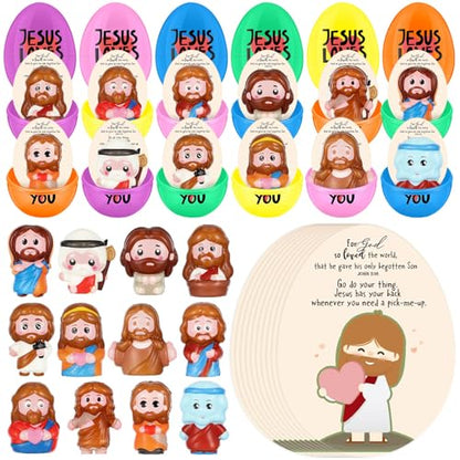 VioraWhite 24 Set Jesus Loves You Easter Eggs with Mini Balls, Special - style: Special