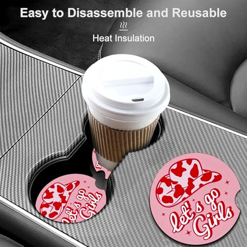 2 Pack Pink Cowgirls Car Cup Holder Coasters Universal Neoprene Coasters - color: Lets Go