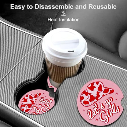 2 Pack Pink Cowgirls Car Cup Holder Coasters Universal Neoprene Coasters - color: Lets Go