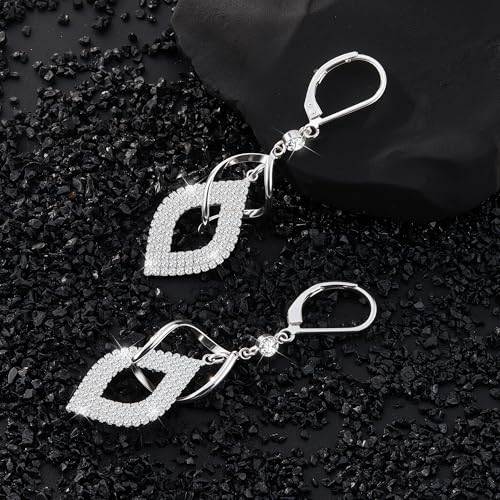 ALEXCRAFT Silver Twisted Dangle Earrings for Women Hypoallergenic Silver Spiral Drop Earring Cubic Zirconia Leverback Drop Dangle Earrings for Women Dangling Dangly Trendy Jewelry Gifts