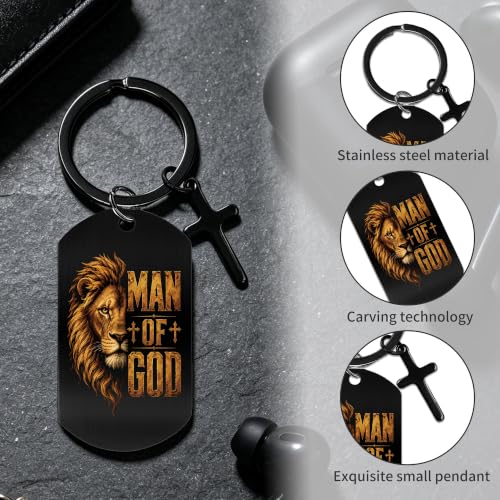 Keychain for Men Boys, Dog Tag Style Key Chain, Black Key Rings Birthday Christmas Veteran Day Gifts - style: Man of God