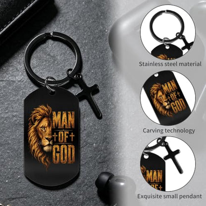 Keychain for Men Boys, Dog Tag Style Key Chain, Black Key Rings Birthday Christmas Veteran Day Gifts - style: Man of God