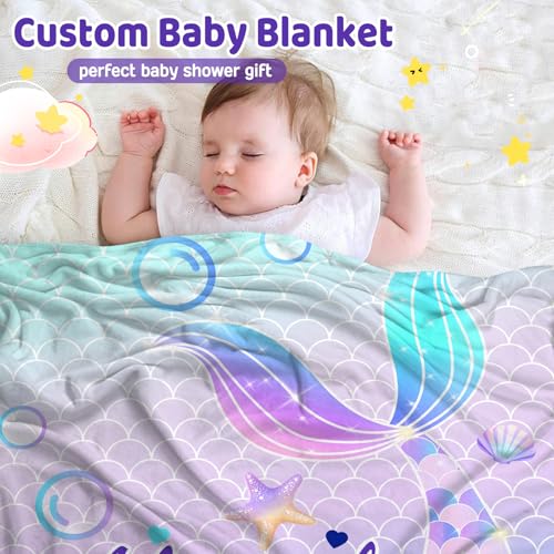 Personalized Baby Mermaid Blanket for Girls with Name - color: Mermaid