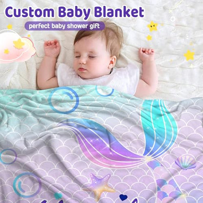 Personalized Baby Mermaid Blanket for Girls with Name - color: Mermaid