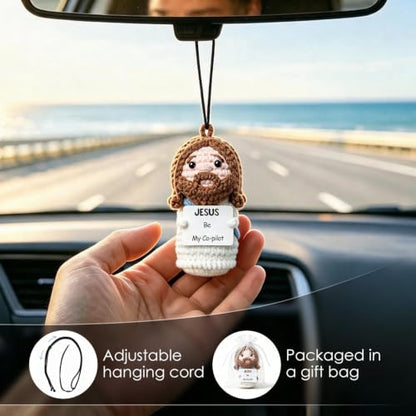 Crochet Jesus Car Mirror Hanging, Jesus Be My Co-Pilot, Christian Gift - color: Jesus Be My Co-pilot