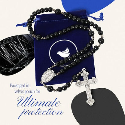 Handmade Catholic Rosary Beads - color: Black Glass