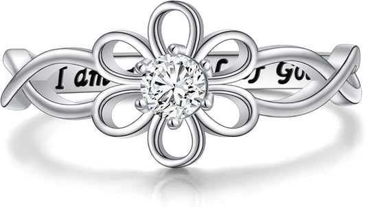 Yearace 925 Sterling Silver Engraved I am a Child of God Infinity Love of God Religious Cross Ring for Women Baptism Easter Jewelry