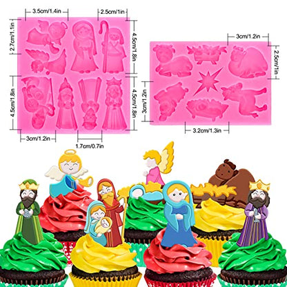 Whaline 2Pcs Christmas Fondant Molds Nativity Silicone Moulds Night of Birth Resin Baking Molds Jesus' Birth Theme Cake Decorating Molds for Xmas Handmade DIY Candy Chocolate Cookie Sugarcraft - style: Nativity