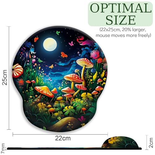 LIMKRIAN Mushroom Ergonomic Mouse Pad with Gel Wrist Rest, 9.8 x 8.6 in - color: Beautiful Mushrooms