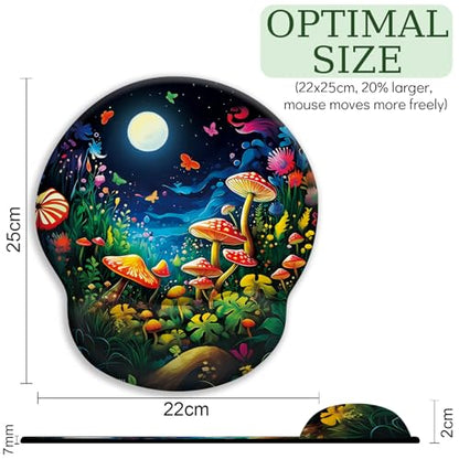 LIMKRIAN Mushroom Ergonomic Mouse Pad with Gel Wrist Rest, 9.8 x 8.6 in - color: Beautiful Mushrooms