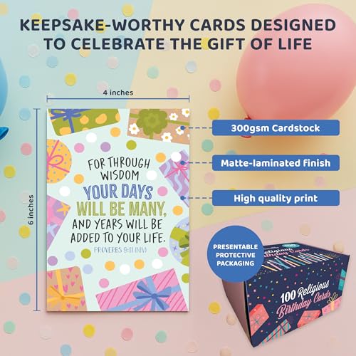 Decorably 100 Pack 4x6in Christian Birthday Cards Bulk, Assorted