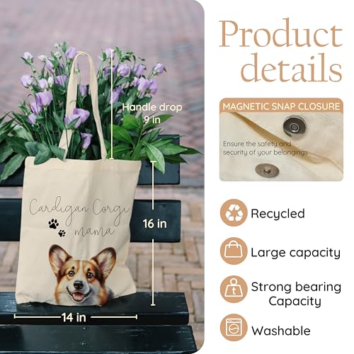 Dog Mom Canvas Tote Bag for Women, Reusable Cotton Shoulder Bag, Dog Lover Gift, Mother’s Day Pet Mom Shopping Tote - color: Cardigan