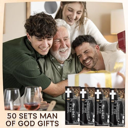 50 Sets Man of God Gifts Bulk Christian Ballpoint Pens with Wristbands Bracelets Bible Verse Cards for Men Father's Day Church Dad Godfather Pastor Religious Christmas Easter Party Favors (Style B) - style: Style B