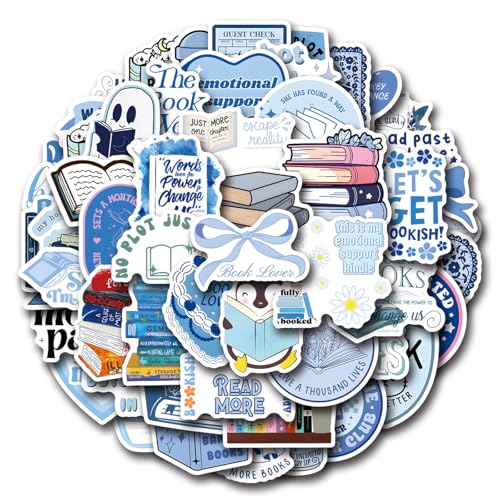 50Pcs Blue Love Learning Book Stickers for Kindle, Bookish Sticker Pack for Laptop, Ebook Readers Cute Vinyl Decals Water Bottle Girls Holographic Waterproof Romance (Colours-B1) - color: Colours-b1