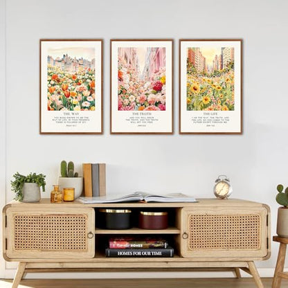KAlRNE Christian Floral Framed Canvas Bible Verse Wall Art Set-16’’X24’’X3 - color: Christian Flower(medium), size: 16"Lx24"W