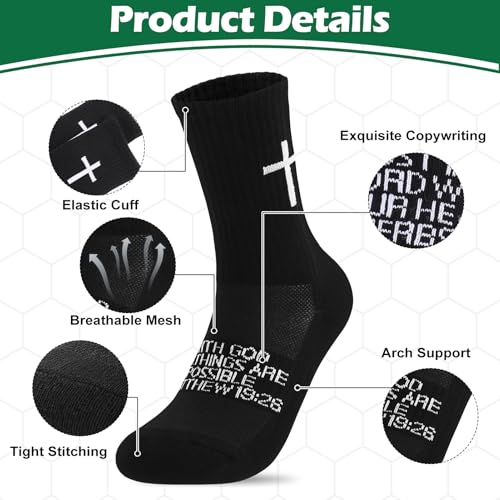 4/6 Pairs Cross Socks Christian Socks with Bible Verse for Church - color: Black
