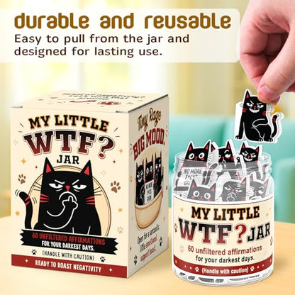 Funny Affirmation Jar - My Little WTF Jar - Inspirational Gifts for Women, Funny Birthday Cards, Gag Gifts for Friends, Coworkers - color: Funny Black Cat