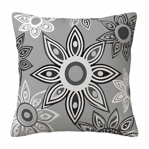 Boho Geometric Throw Pillow Cover,Grayscale Mandala Floral Pattern Decorative Pillow Case,Neutral Ethnic Cotton Linen Cushion Case for Home Decor 18 * 18 Inch - color: Settype06