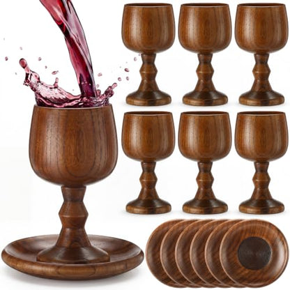 6 Set 5 oz Wooden Goblet with Tray, Jujube Communion Cups