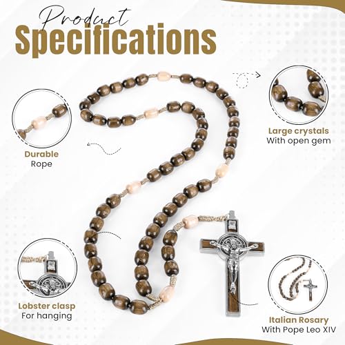 SANCTUM VERITAS Catholic Rosary Necklace | Large Italian Prayer Beads Gift - style: Walnut Wood