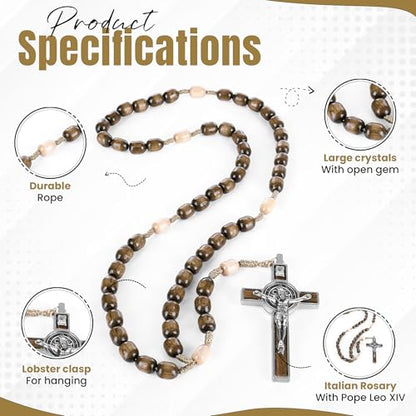SANCTUM VERITAS Catholic Rosary Necklace | Large Italian Prayer Beads Gift - style: Walnut Wood
