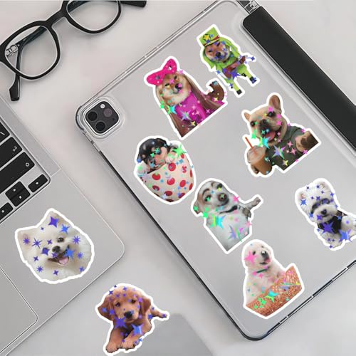 200 PCS Holographic Dog Stickers Pack - Cute Animal Puppy & Funny Dog Meme Stickers Decals for Journaling Laptop Scrapbook Water Bottles Suitcase Snowboard - with Elegant Foil Gifts Box - style: 200 PCS Holographic Dog Meme Stickers - With Gifts Box