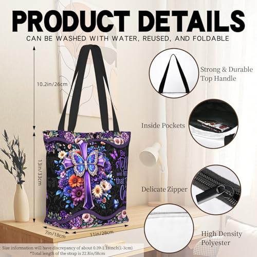 Bible Tote Bags For Women Religious Church Bag Christian Tote Bags Inspirational For Women Organizer Christian Gift - color: Bible Cross 2