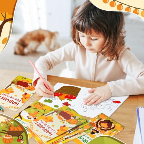 Fall Harvest Coloring Books for Kids 24Pcs Bulk Thanksgiving Mini Coloring Booklet DIY Art Drawing Book with Pumpkin Turkey for Toddlers Autumn Thanksgiving Birthday Party Favors Goodie Bag Filler - style: Harvest