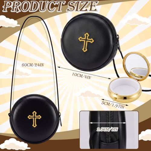 Hosuly 2 Pcs Pyx for Communion Host Catholic Leather Pyx Burse Pouch with Cross and Catholic Rosary Box Portable Eucharist Rosary Case for Priests Deacons Travel First Communion Gift