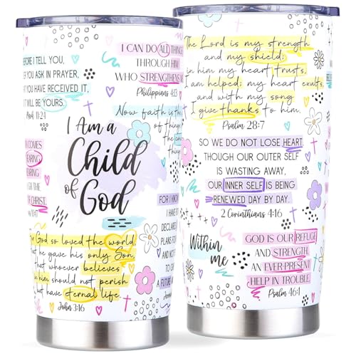 Christian Gifts for Women - Jesus Mug Tumbler for Mom Teen Girls Friend, Religious Gift for Mothers Day Birthday Baptism Christmas, Insulated Coffee Cup with Bible Verse - I Am a Child of God, 20oz - color: Faith