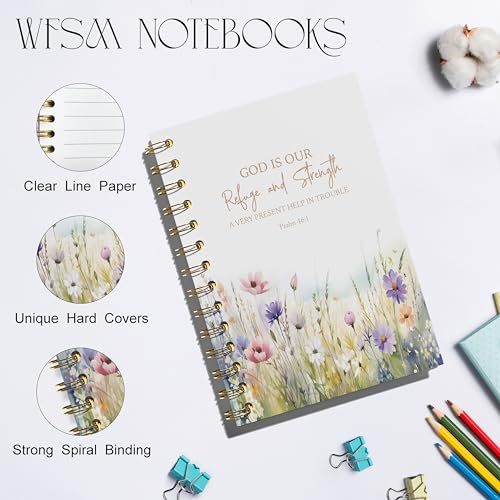 WFSM Bible Floral Notebook - Prayer Journal, Christian Gifts Journal, Bible Verse Notebook, Daily Prayer Journal, Bible Notebooks for Note Taking, Christian Gifts, 5.5x8.3 Inches - color: Refuge Strength