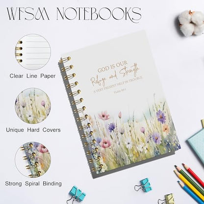 WFSM Bible Floral Notebook - Prayer Journal, Christian Gifts Journal, Bible Verse Notebook, Daily Prayer Journal, Bible Notebooks for Note Taking, Christian Gifts, 5.5x8.3 Inches - color: Refuge Strength
