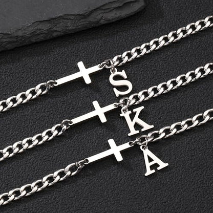 Cross Bracelets for Men Initial A - Z Faith Cross Bracelets Gifts - color: Silver L