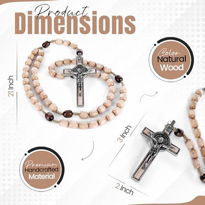 SANCTUM VERITAS Catholic Rosary Necklace | Large Italian Prayer Beads Gift - style: Natural Wood