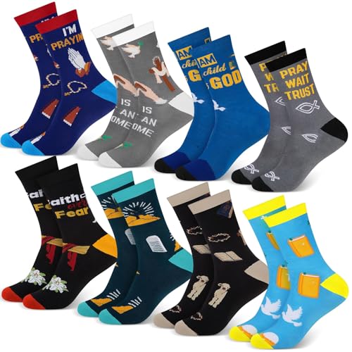 Haysandy 8 Pairs Christian Crew Socks Men Faith Bible Verse,Christian