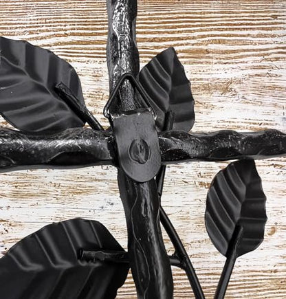 12” Metal Wall Mount Cross – Floral Olive Branch – Holy Celtic Garden Crucifix Silver & Copper Finish, Modern Rustic Jesus Art Décor