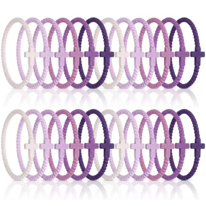Soaoo 24/60 Pcs Jesus Bracelets Cross Silicone Bracelet Braided Stackable Rubber Wristband Silicone Jewelry Gift for Women Men - color: Purple, size: Cross