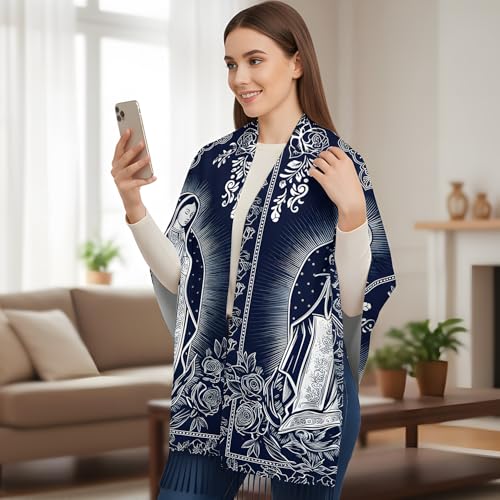 The Virgin Mary Bible Verse Shawls for Women, Catholic Christian Blanket Scarf Gifts or Mom Teacher Christmas - color: Blue
