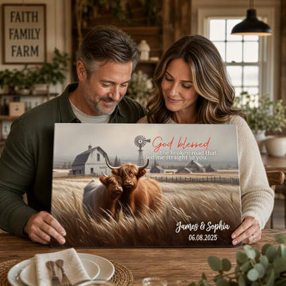 Ipplee Custom Highland Cow Wall Art, God Blessed the Broken Road for Couple - color: Design 01